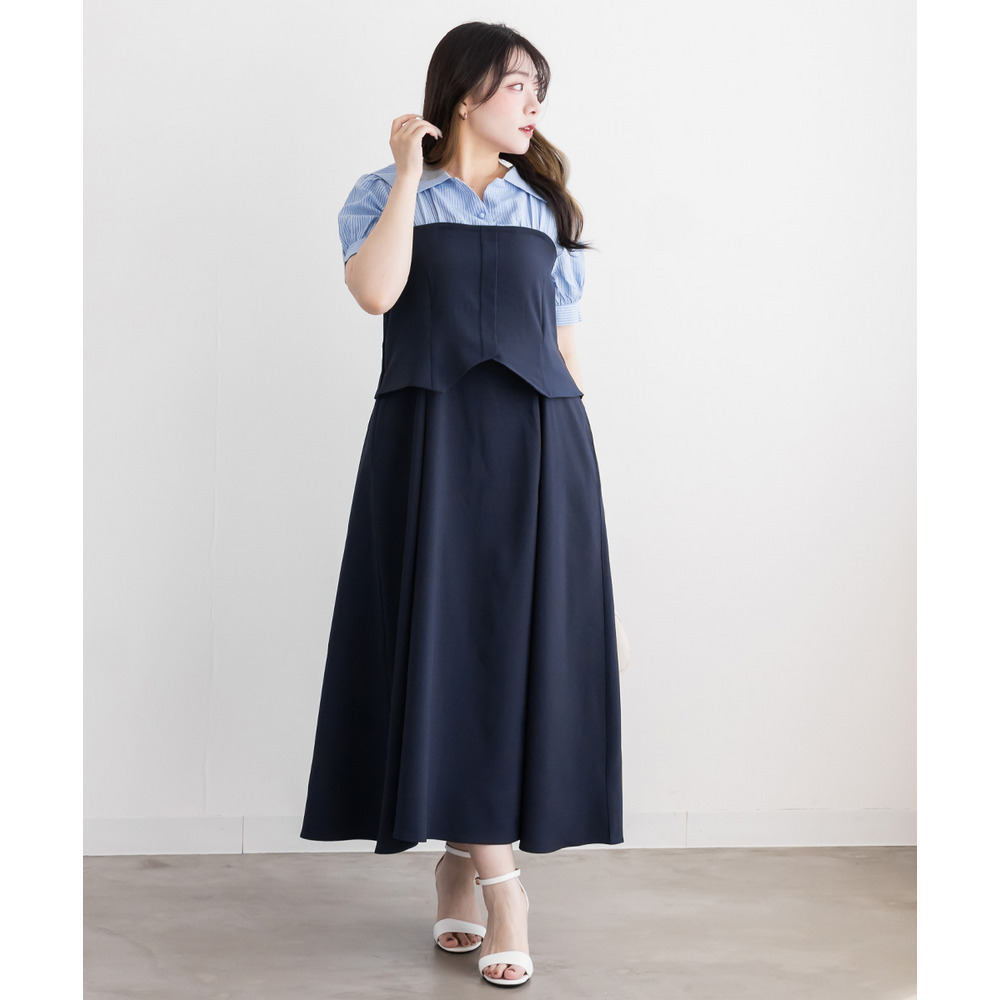 CLETTEオリジナルビスチェ風シャツドッキングワンピース1