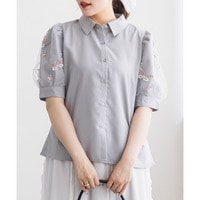 バタフライ刺繍チュール半袖ブラウス