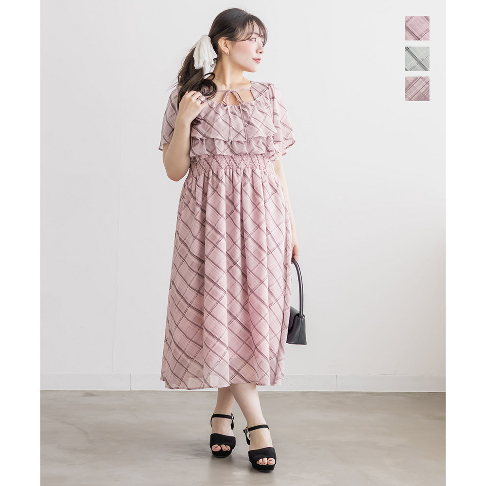 CLETTEオリジナルチェックフリルリボンワンピース