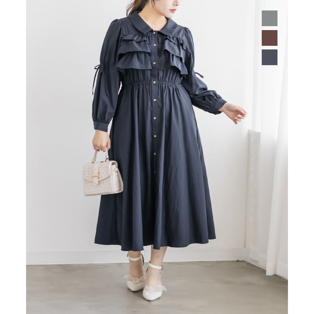 CLETTEオリジナルフリルティアード長袖シャツワンピース
