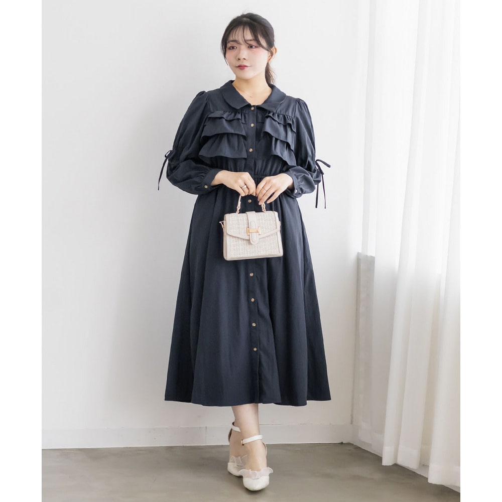CLETTEオリジナルフリルティアード長袖シャツワンピース1