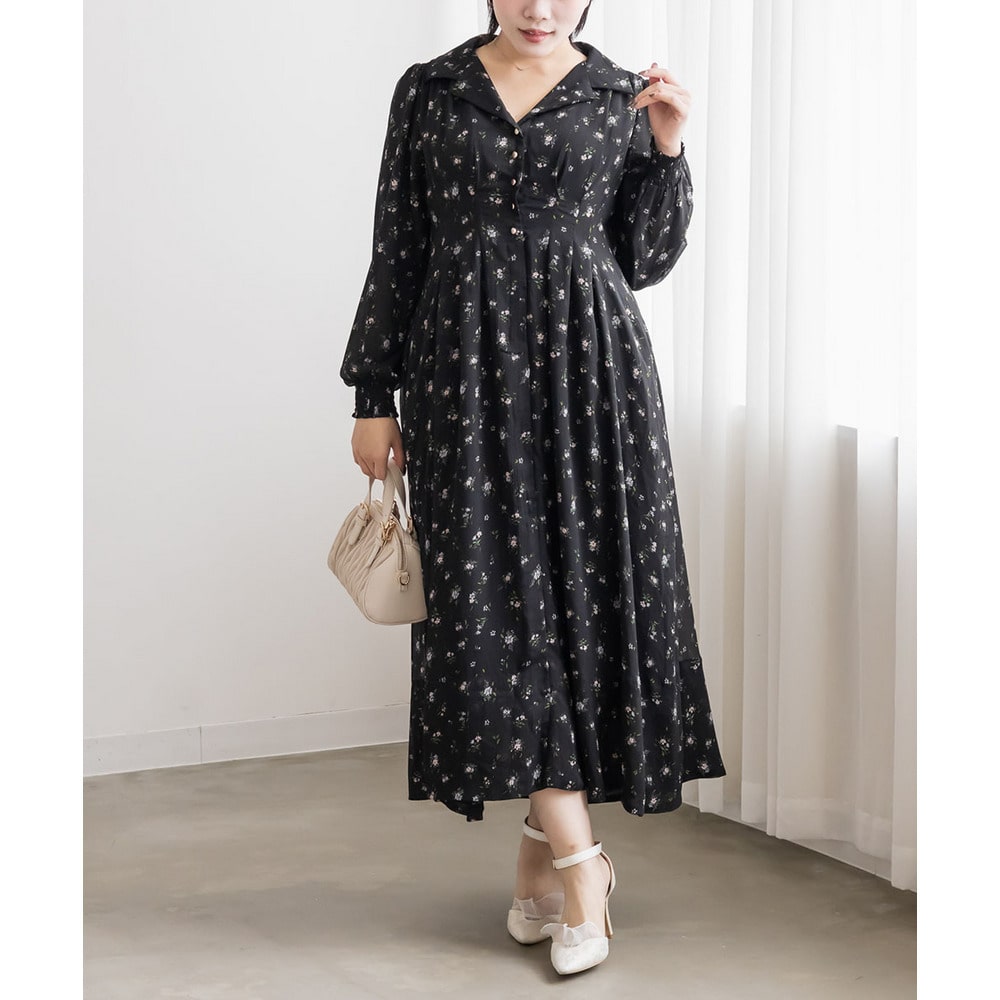 CLETTEオリジナル花柄オープンカラーウエストタックワンピース13