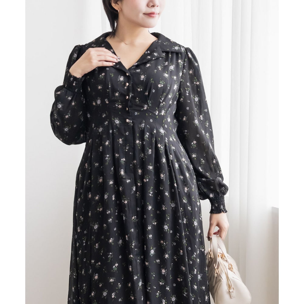 CLETTEオリジナル花柄オープンカラーウエストタックワンピース14