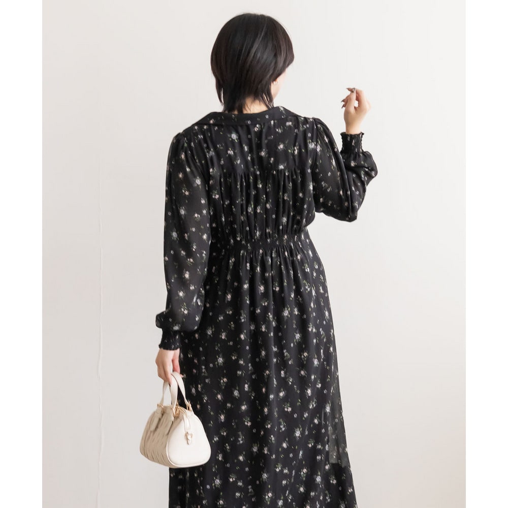 CLETTEオリジナル花柄オープンカラーウエストタックワンピース15