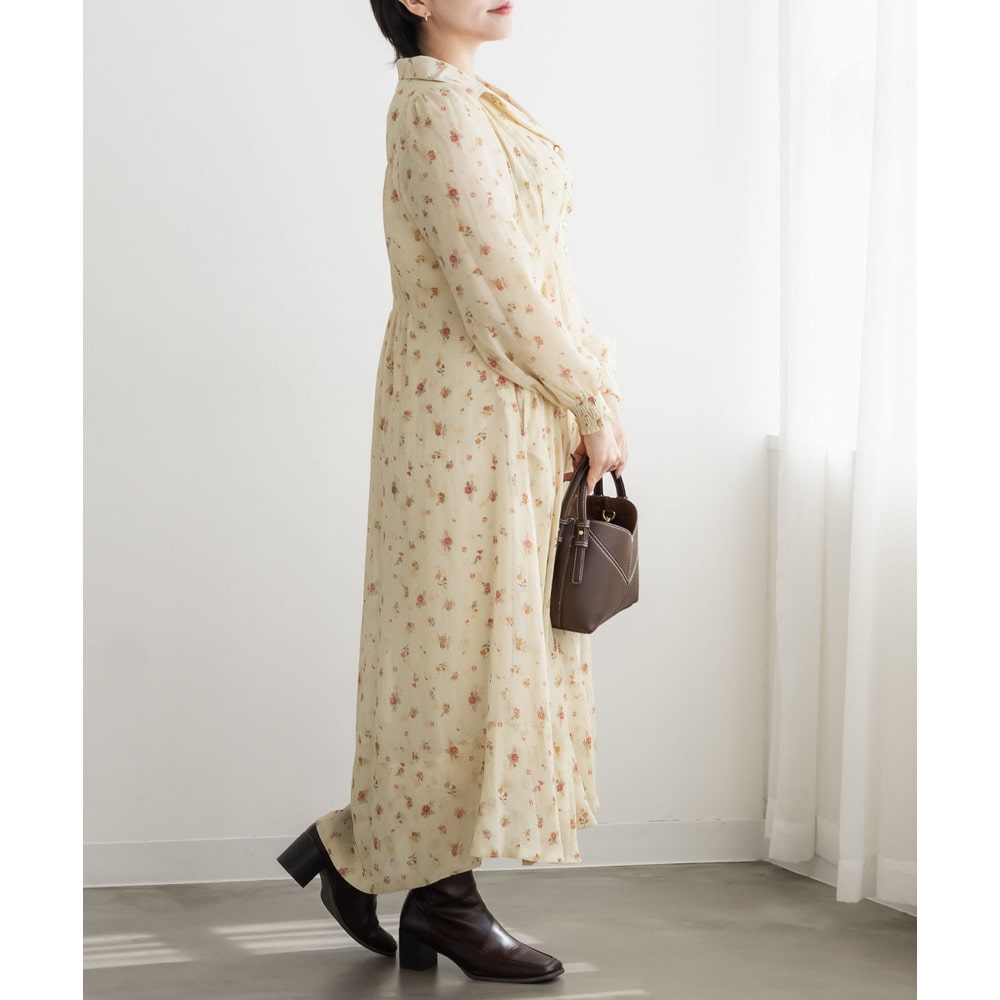 CLETTEオリジナル花柄オープンカラーウエストタックワンピース2