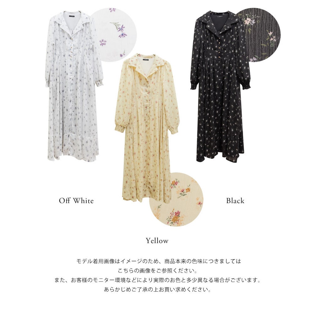 CLETTEオリジナル花柄オープンカラーウエストタックワンピース20