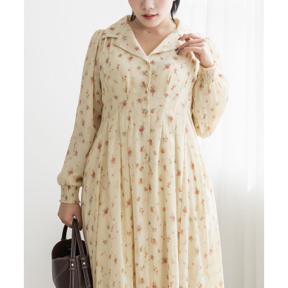 CLETTEオリジナル花柄オープンカラーウエストタックワンピース4