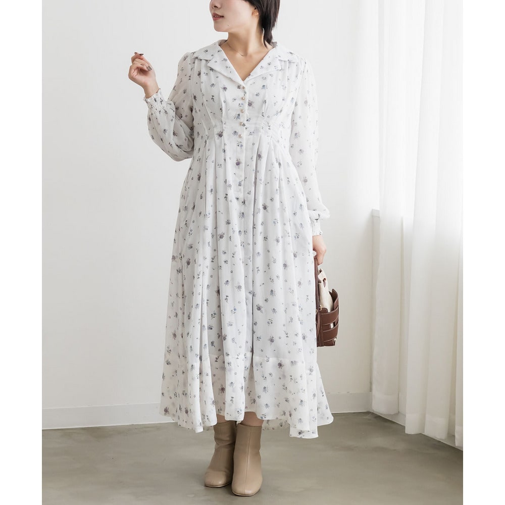 CLETTEオリジナル花柄オープンカラーウエストタックワンピース8