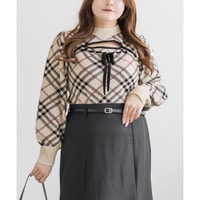 CLETTEオリジナルデコルテオープンチェック柄長袖ニット