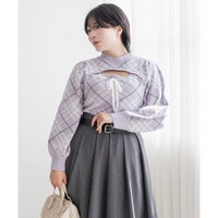 CLETTEオリジナルデコルテオープンチェック柄長袖ニット