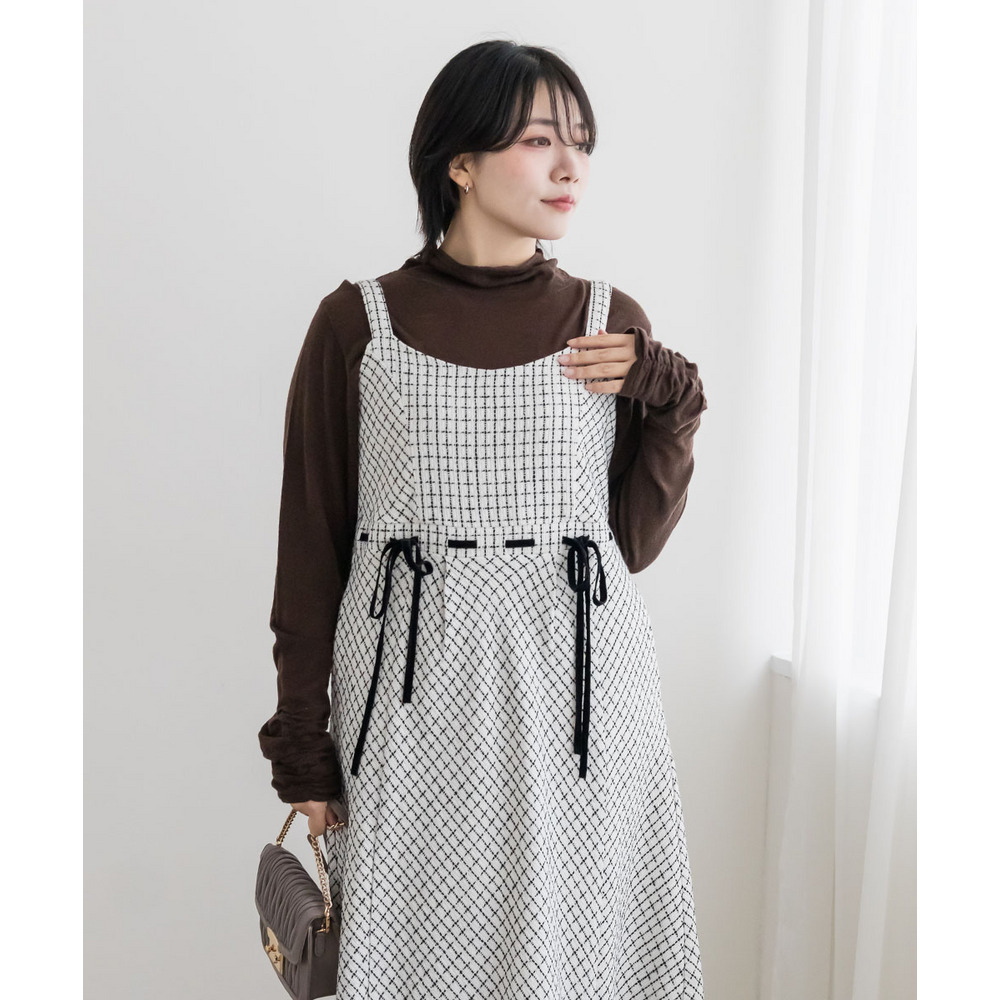 CLETTEオリジナルステッチチェックリボンワンピース3
