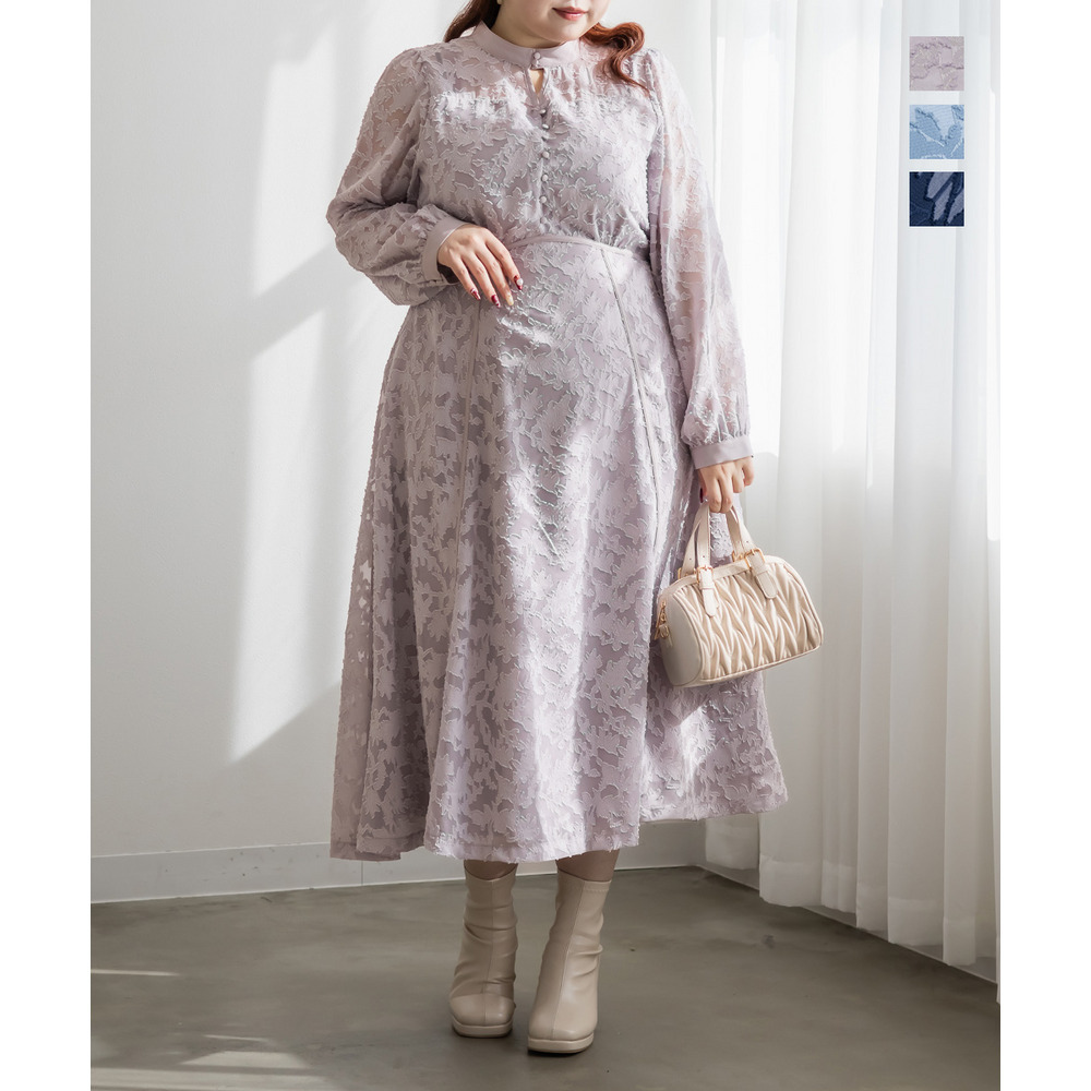 CLETTEオリジナルパイピングデザインシアー花柄ワンピース