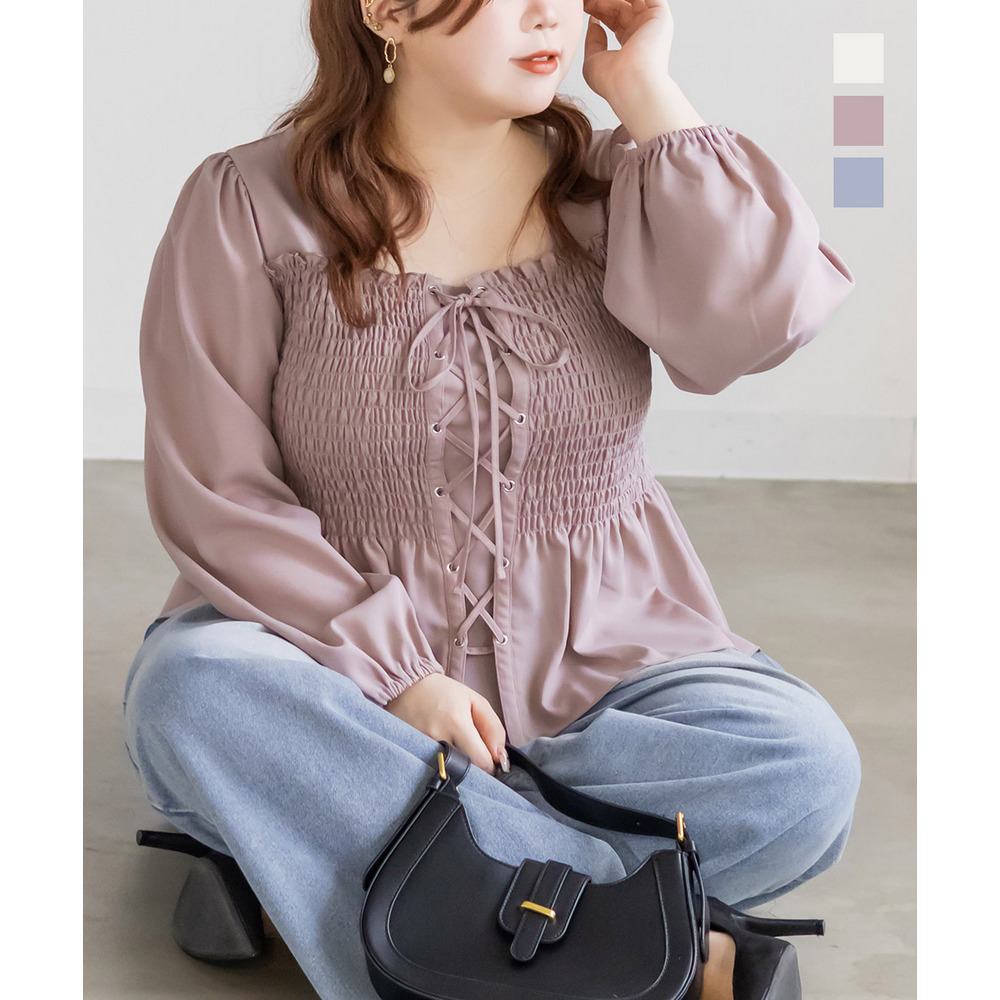 CLETTEオリジナルレースアップシャーリングブラウス