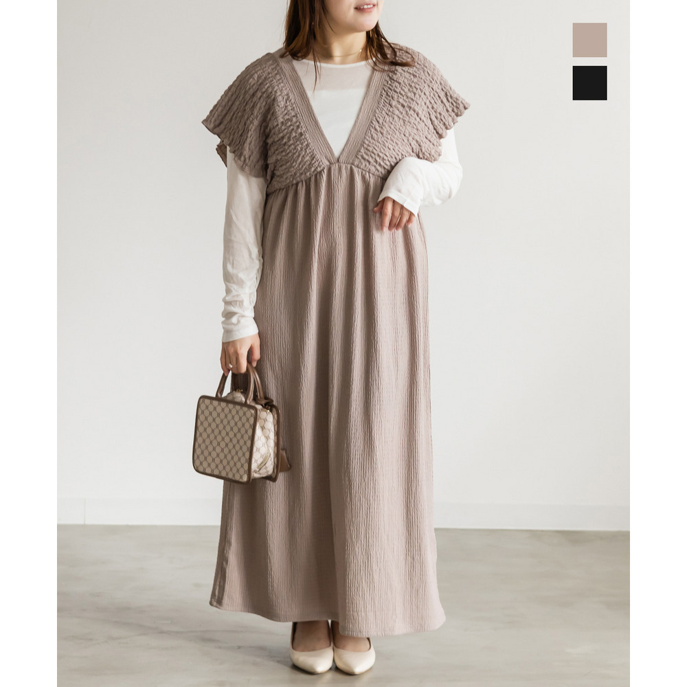 シャーリングVネックワンピース