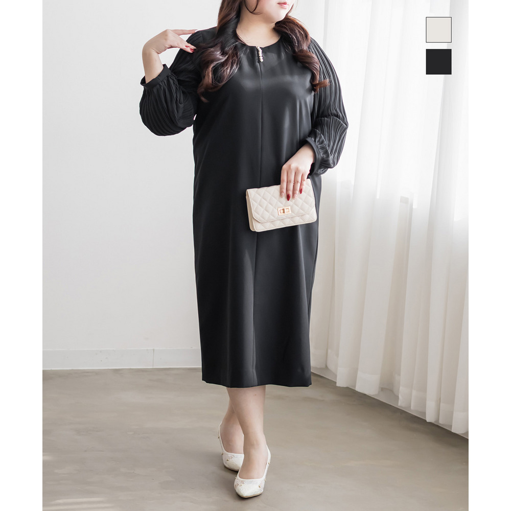 袖プリーツシフォンワンピース1