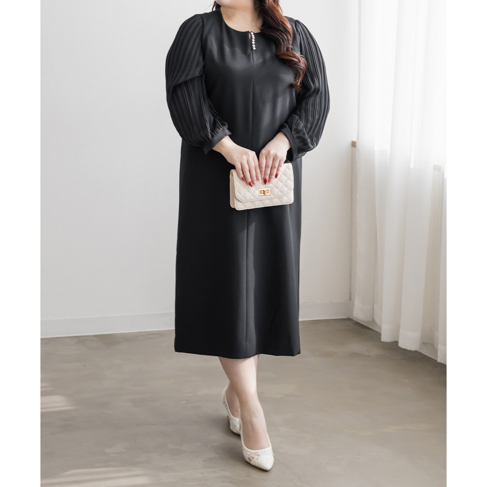 袖プリーツシフォンワンピース2