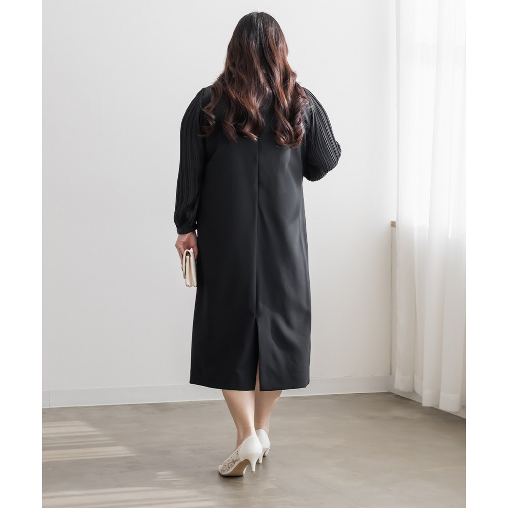 袖プリーツシフォンワンピース3