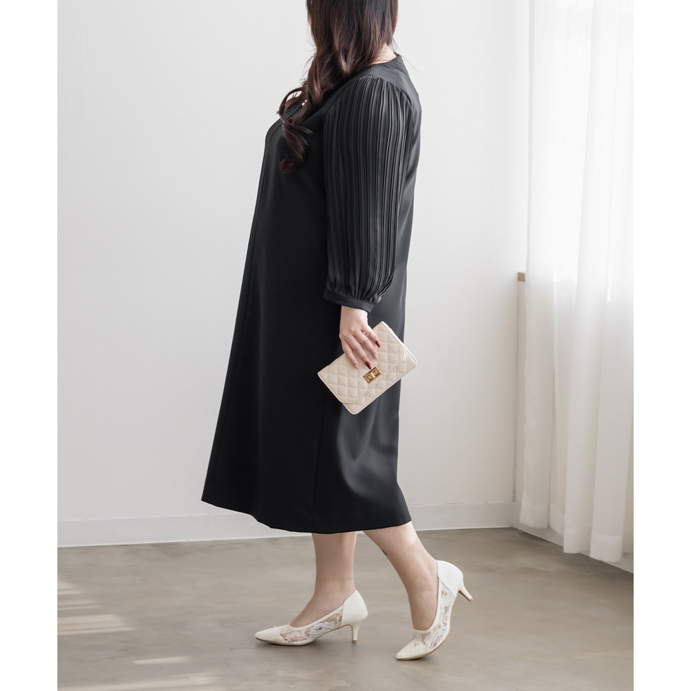 袖プリーツシフォンワンピース4