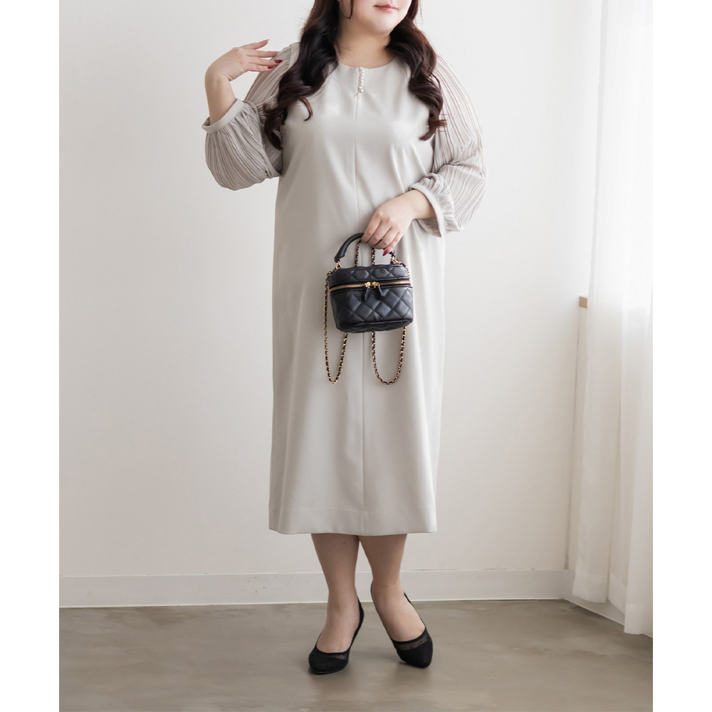 袖プリーツシフォンワンピース7