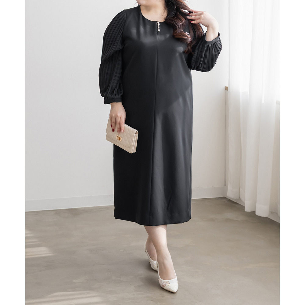 袖プリーツシフォンワンピース1