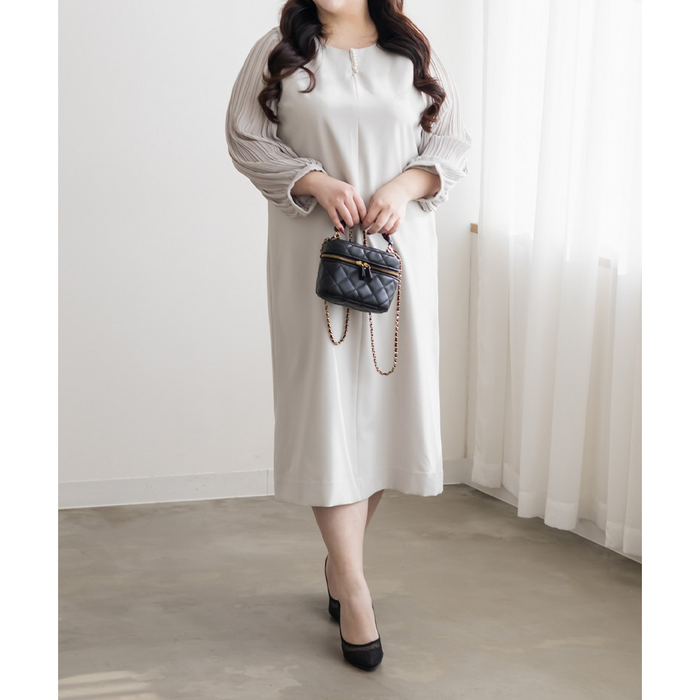 袖プリーツシフォンワンピース1