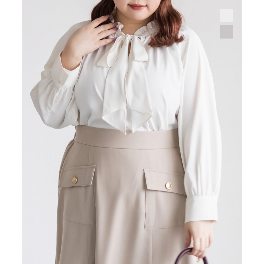 フリルギャザーボウタイブラウス