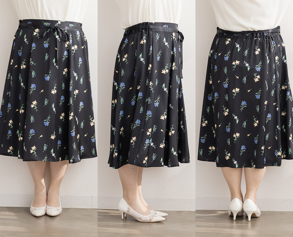 花柄サテンフレアスカート12