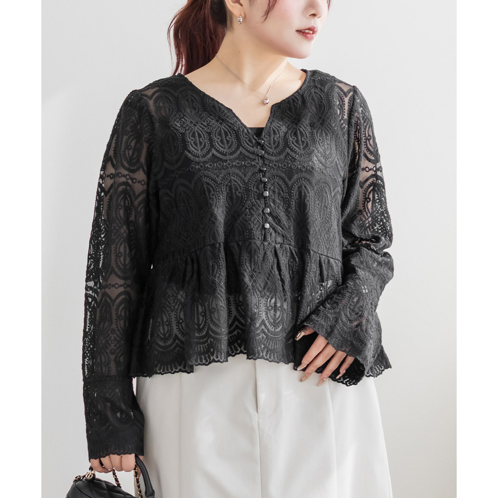 CLETTEオリジナル総レースペプラムブラウス1