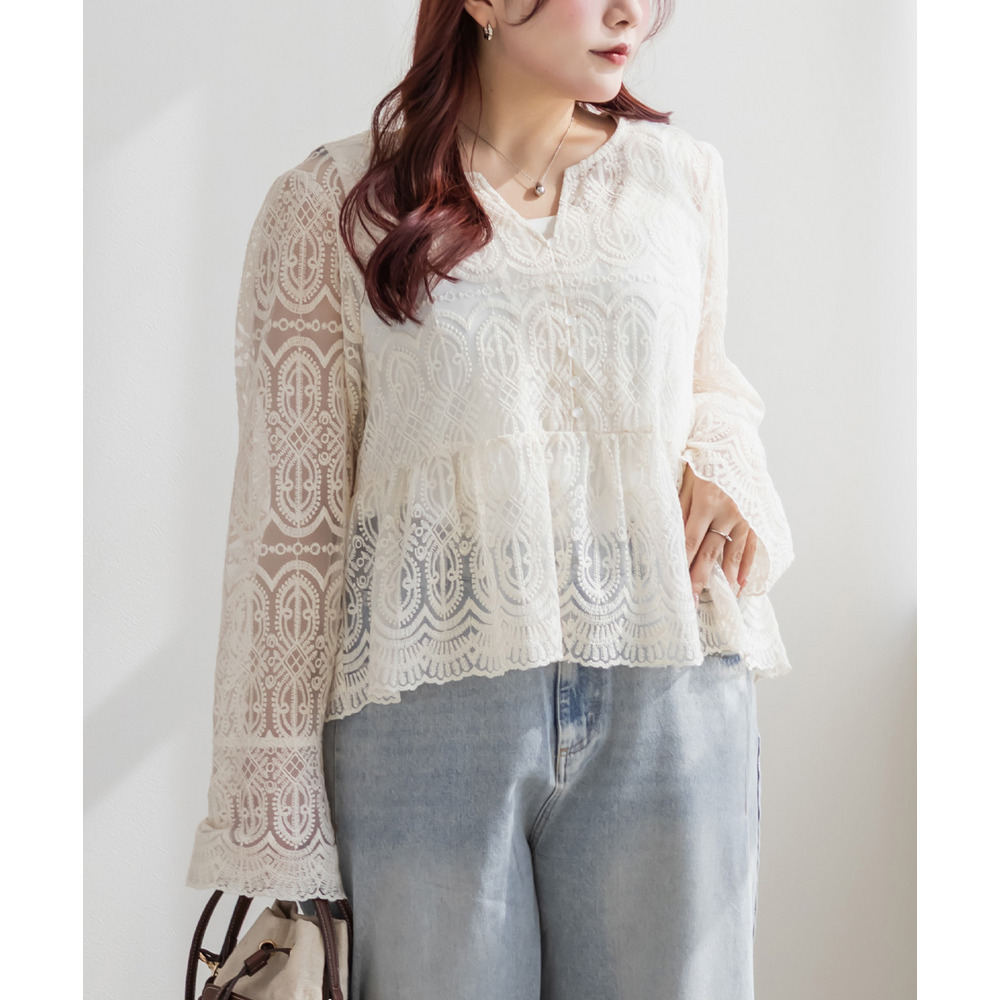 CLETTEオリジナル総レースペプラムブラウス1