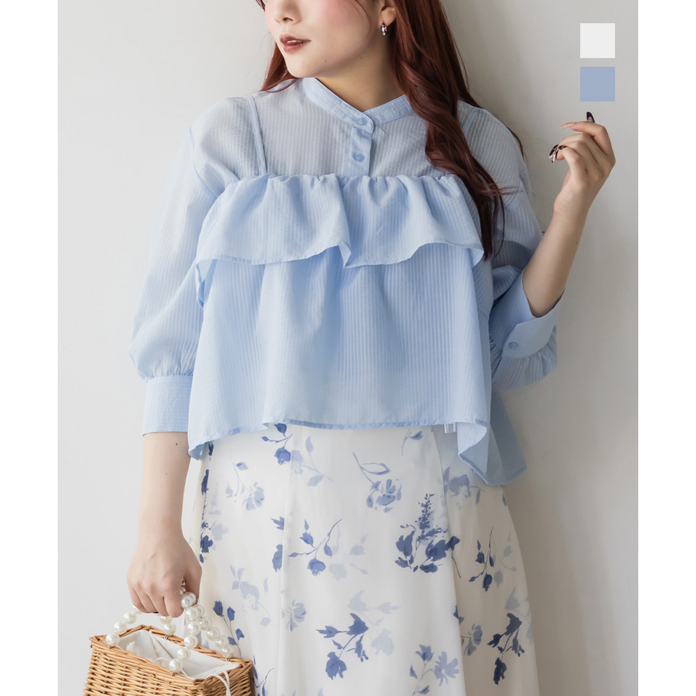 フレアビスチェ＆シアーストライプシャツセット