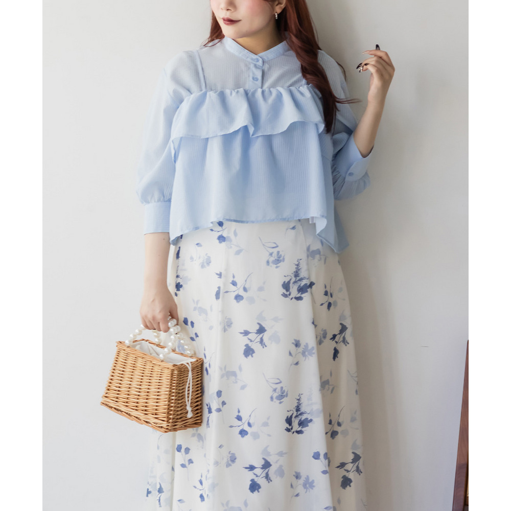 フレアビスチェ&シアーストライプシャツセット1