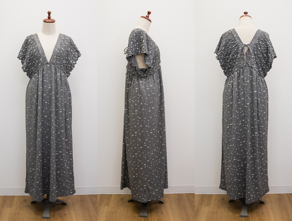 花柄シャーリングVネックワンピース12