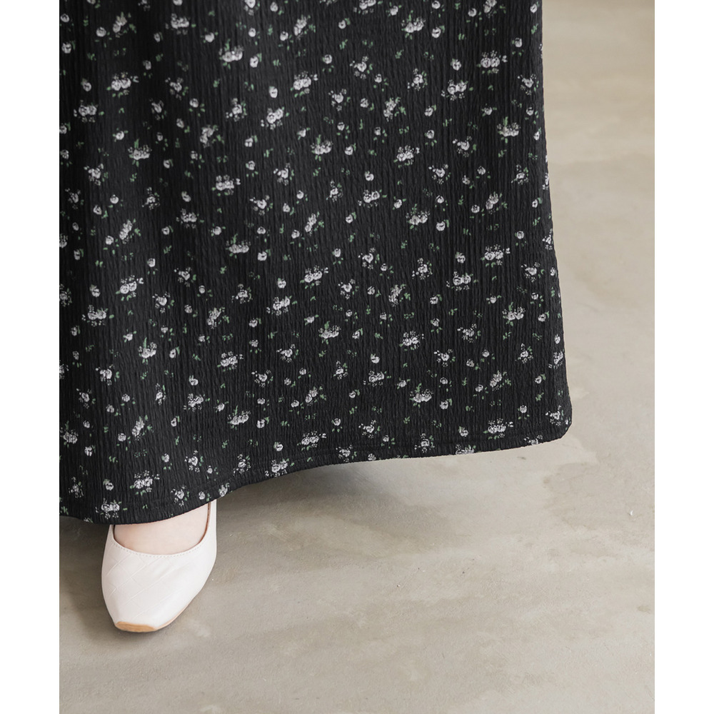 花柄シャーリングVネックワンピース5