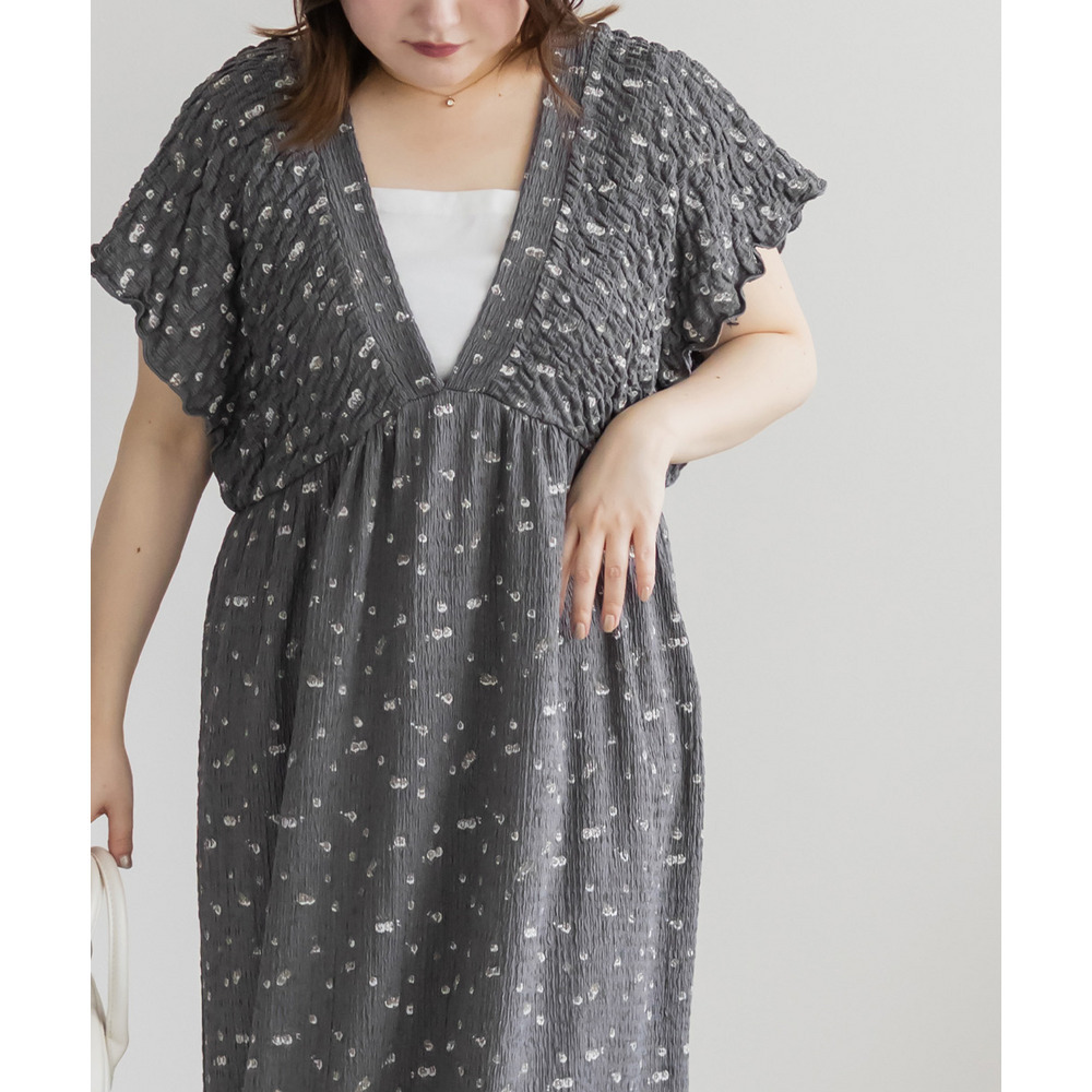 花柄シャーリングVネックワンピース8