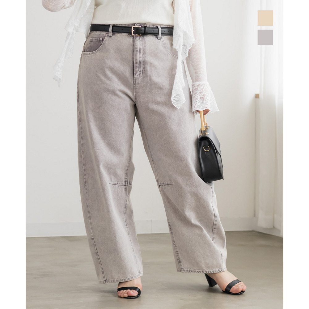 カラーデニムバレルレッグパンツ