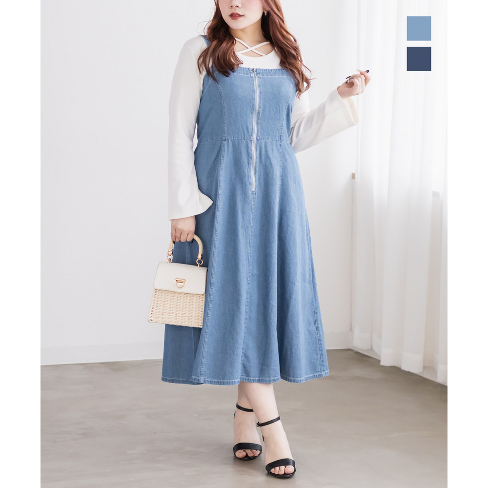 フロントジップデニムジャンスカワンピース