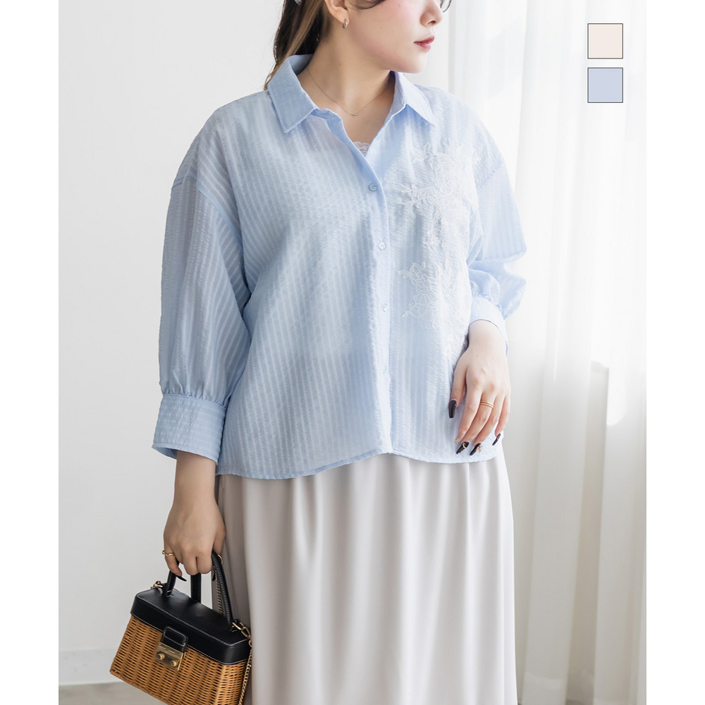 レース付きシアーストライプショートシャツ