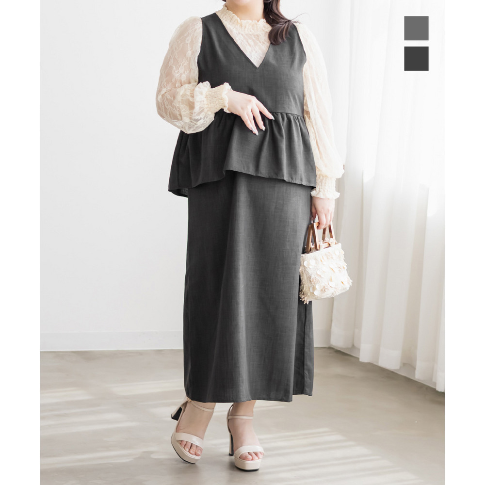リネンライクペプラムジャンスカワンピース
