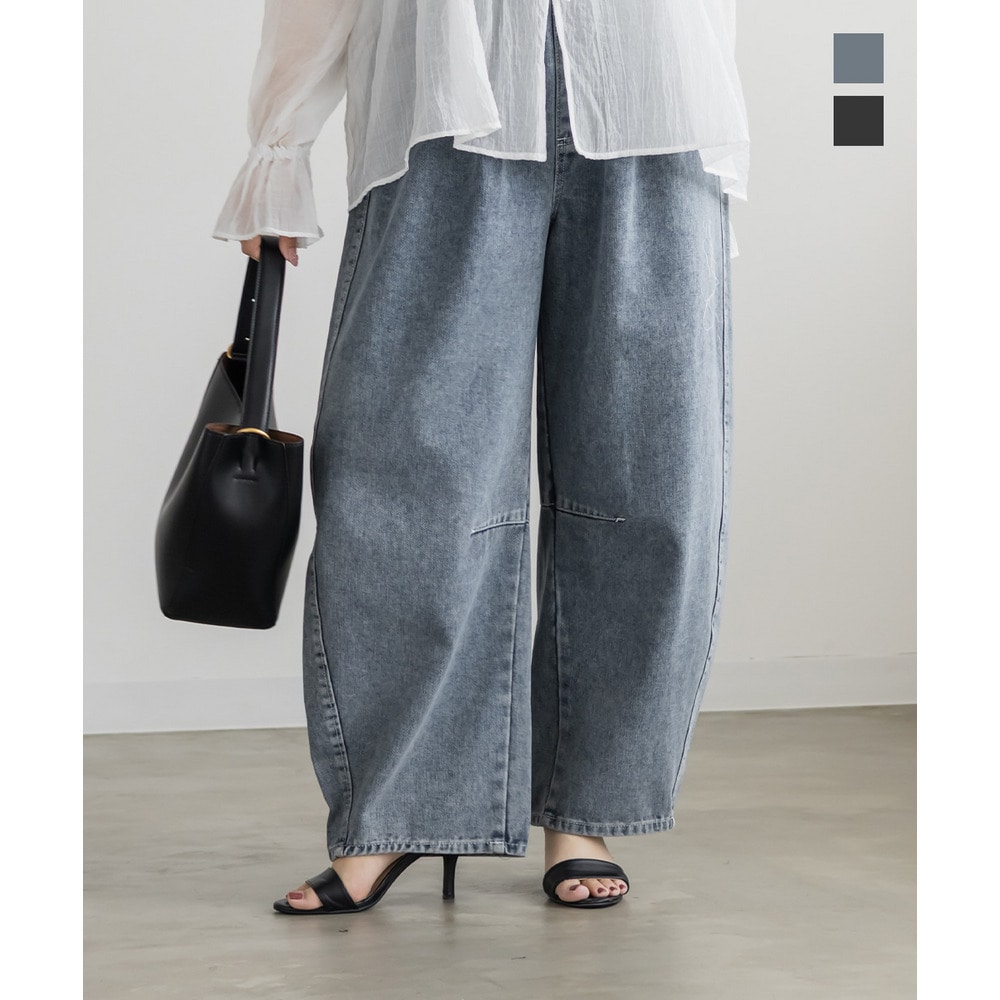 ドロスト付きバレルレッグデニムパンツ