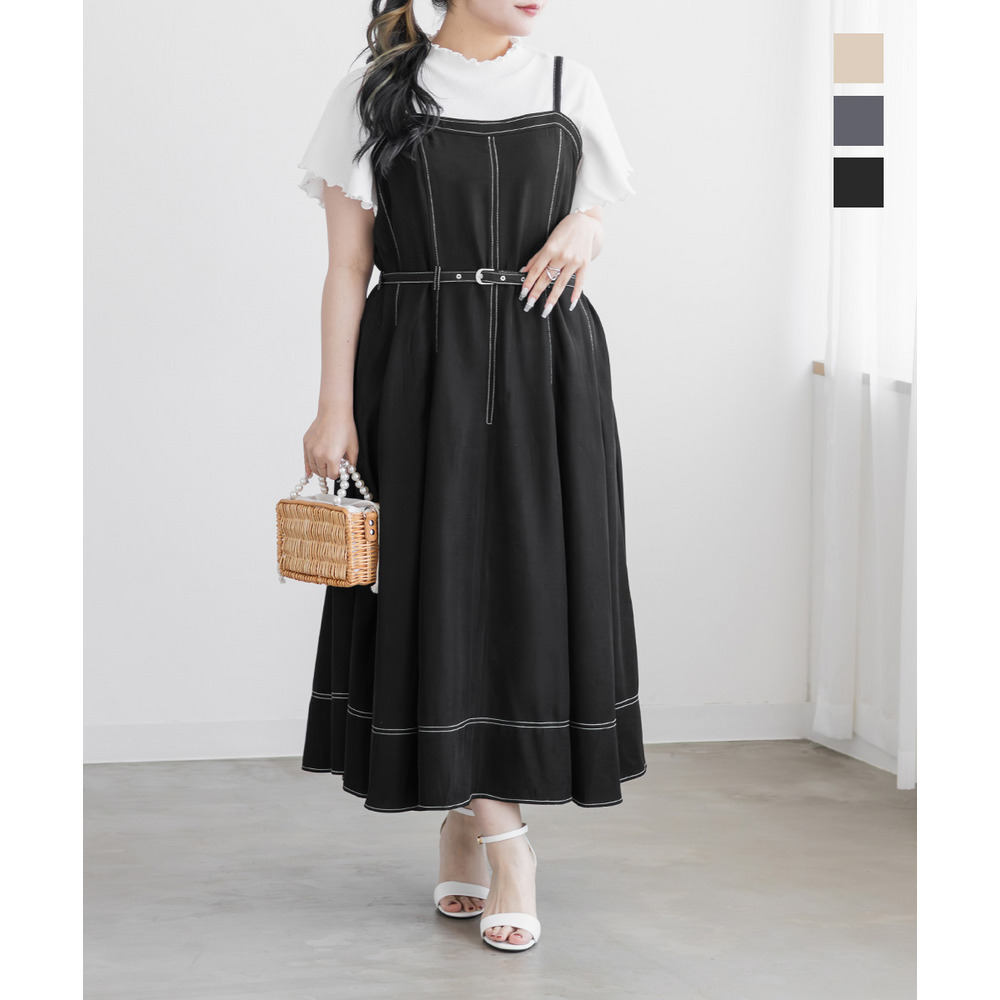 CLETTEオリジナルベルト付きステッチ配色キャミワンピース