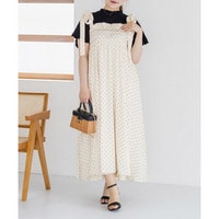 CLETTEオリジナルドット柄ショルダーリボンワンピース
