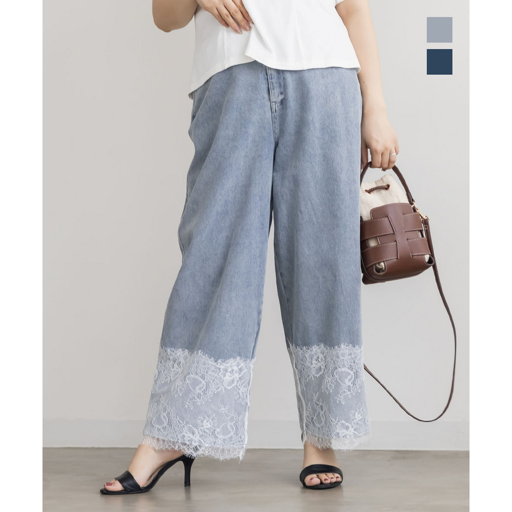 CLETTEオリジナル裾レースワイドデニムパンツ
