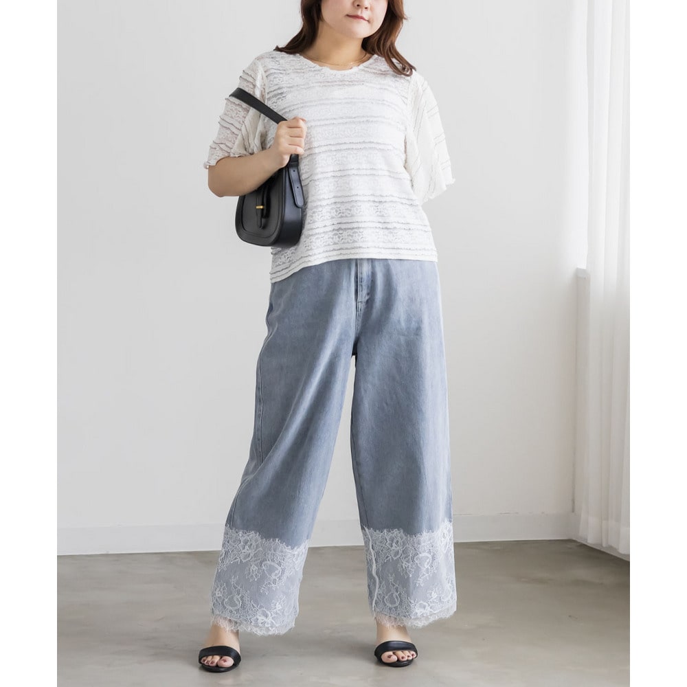 CLETTEオリジナル裾レースワイドデニムパンツ5