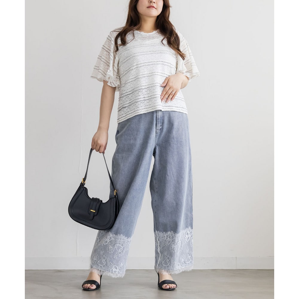 CLETTEオリジナル裾レースワイドデニムパンツ6