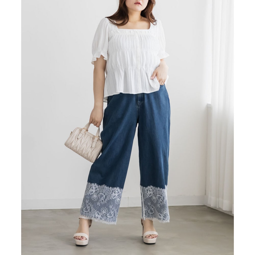 CLETTEオリジナル裾レースワイドデニムパンツ8