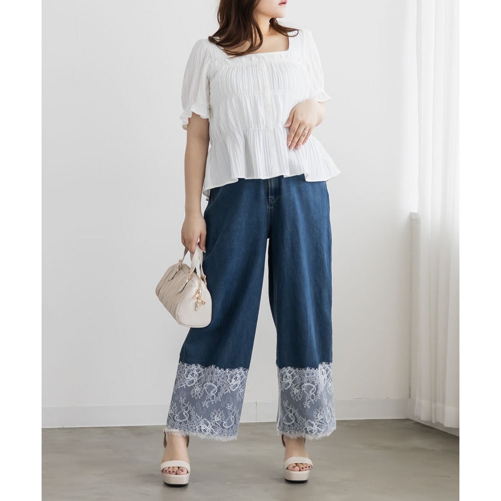 CLETTEオリジナル裾レースワイドデニムパンツ9