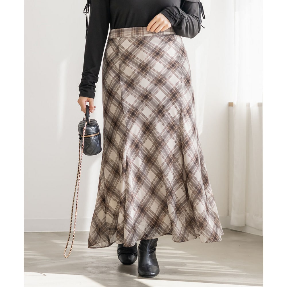 CLETTEオリジナルチェック柄シフォンスカート1
