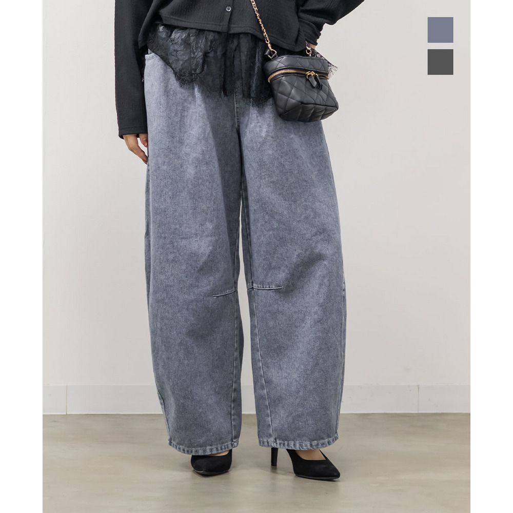 ドロスト付きバレルレッグデニムパンツ