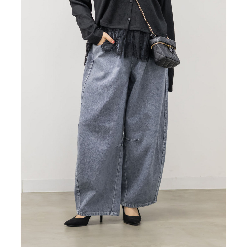 ドロスト付きバレルレッグデニムパンツ2