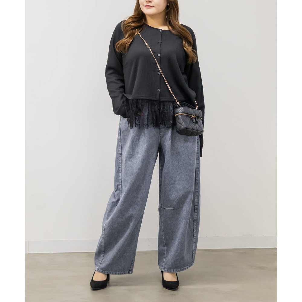 ドロスト付きバレルレッグデニムパンツ3